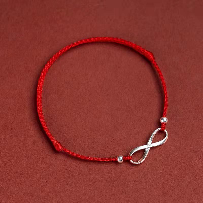 Buddha Stones925スターリングシルバー エンドレスノット 幸運の守り レッドストリングブレスレット アンクレット
