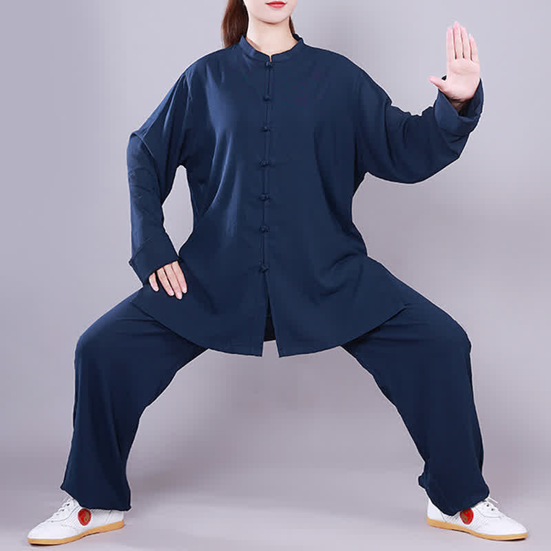 Buddha Stones太極拳 気功 瞑想 祈り スピリチュアル 禅 練習 ユニセックス コットン リネン 服 セット - ネイビーブルー - 長袖 - US14、 UK/AU18、 EU46 (3XL)  - image 22