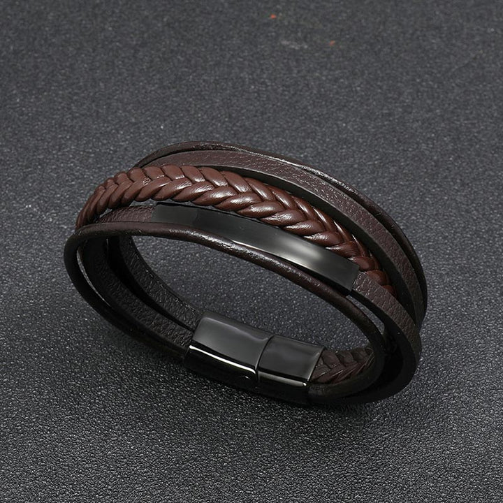 Buddha Stonesシンプルデザイン チタン鋼 レザー 幸運ブレスレット