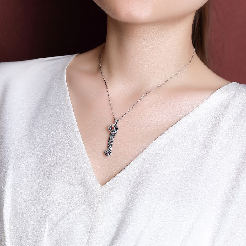 Buddha Stones925 スターリングシルバー 赤瑪瑙 青翡翠 吉兆雲如意柄 祝福ネックレスペンダント