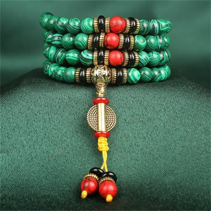 Buddha Stonesチベット 108Malaマラカイト ビーズ ブレスレット ネックレス