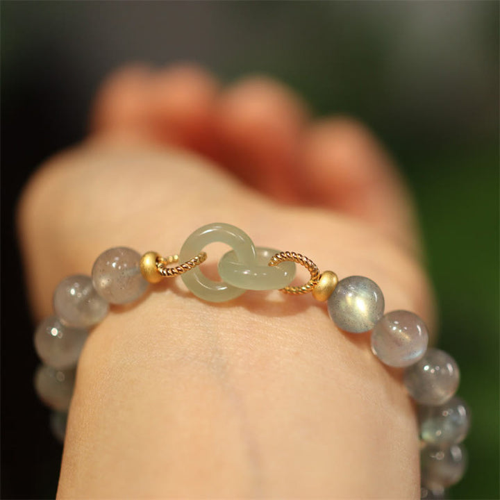 Buddha Stones天然ムーンストーン ヘイタン翡翠 平和バックル ヒーリングブレスレット
