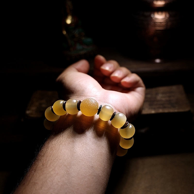 Buddha Stones手作り チベット羊角オーム・マニ・パドメ・フム縁起の良いブレスレット