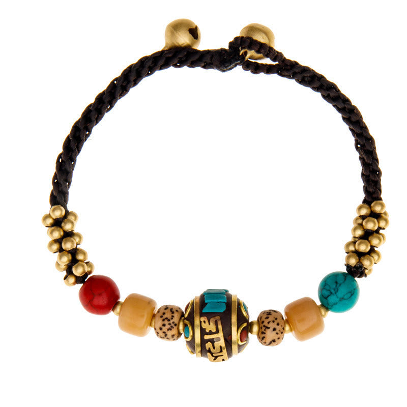 Buddha Stonesチベットターコイズオーム・マニ・パドメ・フム保護強さブレスレット