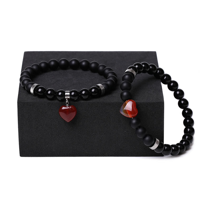 Buddha Stones2個入り ブラックオニキス クリスタルストーン 愛の心を守るサポート カップルブレスレット