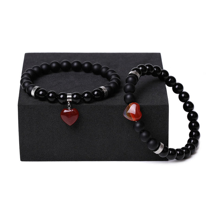 Buddha Stones2個入り ブラックオニキス クリスタルストーン 愛の心を守るサポート カップルブレスレット