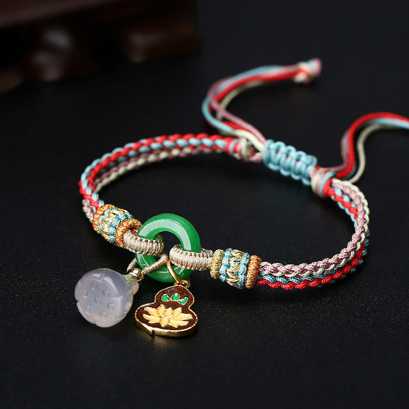 Buddha Stonesカラフルロープ カルセドニー 蓮 翡翠平和のお守りチャームハーモニー ひょうたん チャームブレスレット