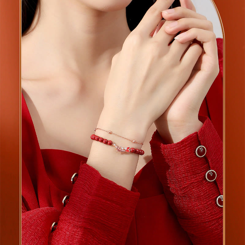 Buddha Stones925スターリングシルバー 幸運の鯉 辰砂 ジルコン 繁栄の二重層チェーンブレスレット - image 11