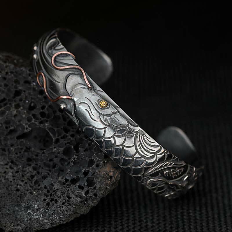 Buddha Stones999スターリングシルバー 990ゴールド 鯉 幸運 富 成功 ブレスレット バングル