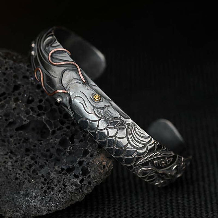 Buddha Stones999スターリングシルバー 990ゴールド 鯉 幸運 富 成功 ブレスレット バングル