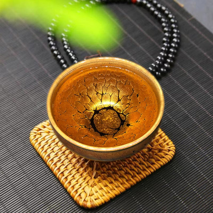 Buddha Stonesゴールドスポットパターン中国Jianzhanセラミックティーカップカンフーティーカップボウルギフトボックス付き