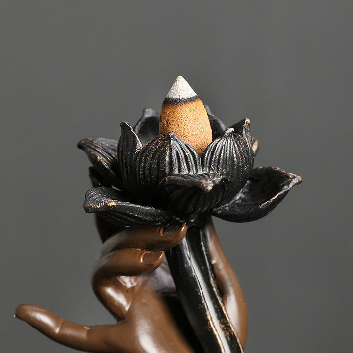 Buddha Stones蓮仏手 吉祥雲模様 瞑想用 樹脂製 逆流香炉