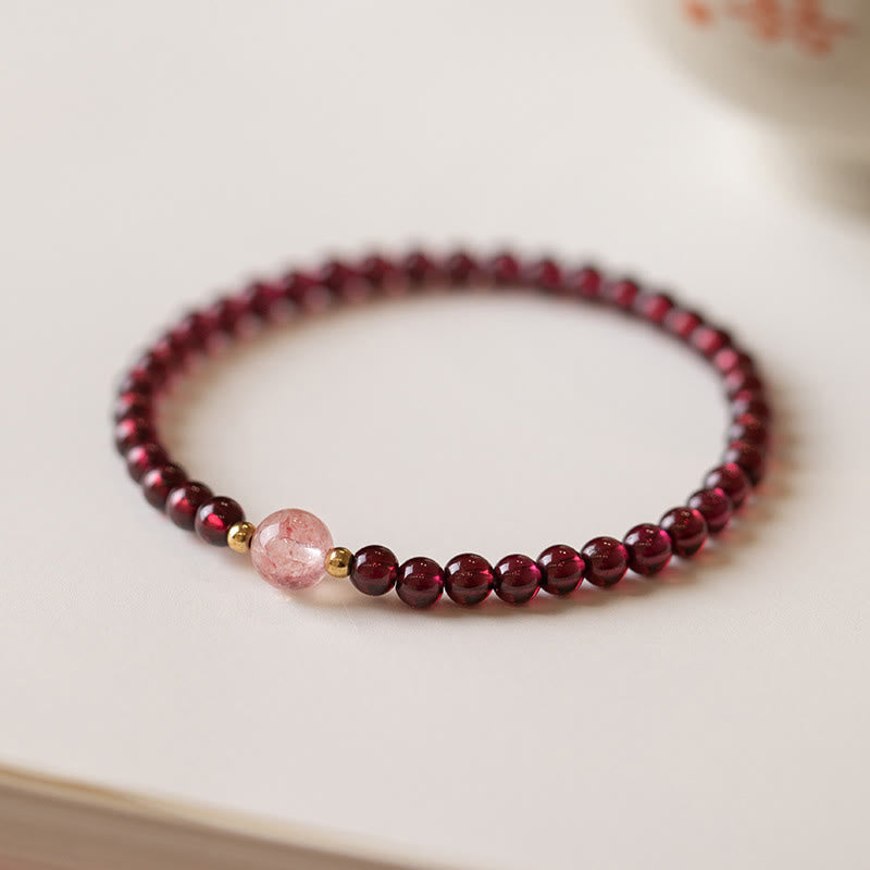 Buddha Stones天然ガーネット ストロベリークォーツ カームブレスレット