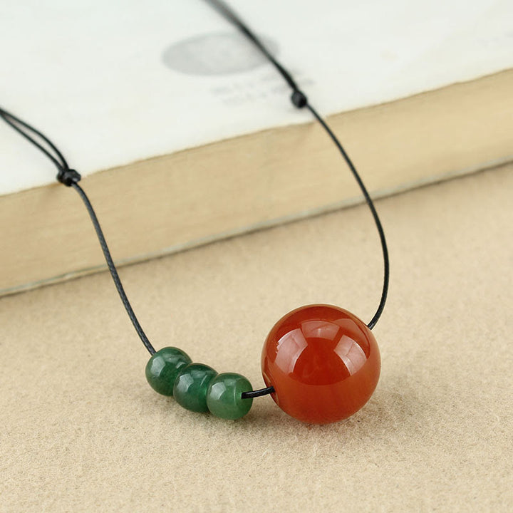 Buddha Stones赤瑪瑙 緑アベンチュリン 緑菩提樹シードビーズ 落ち着いたレザーロープネックレスペンダント