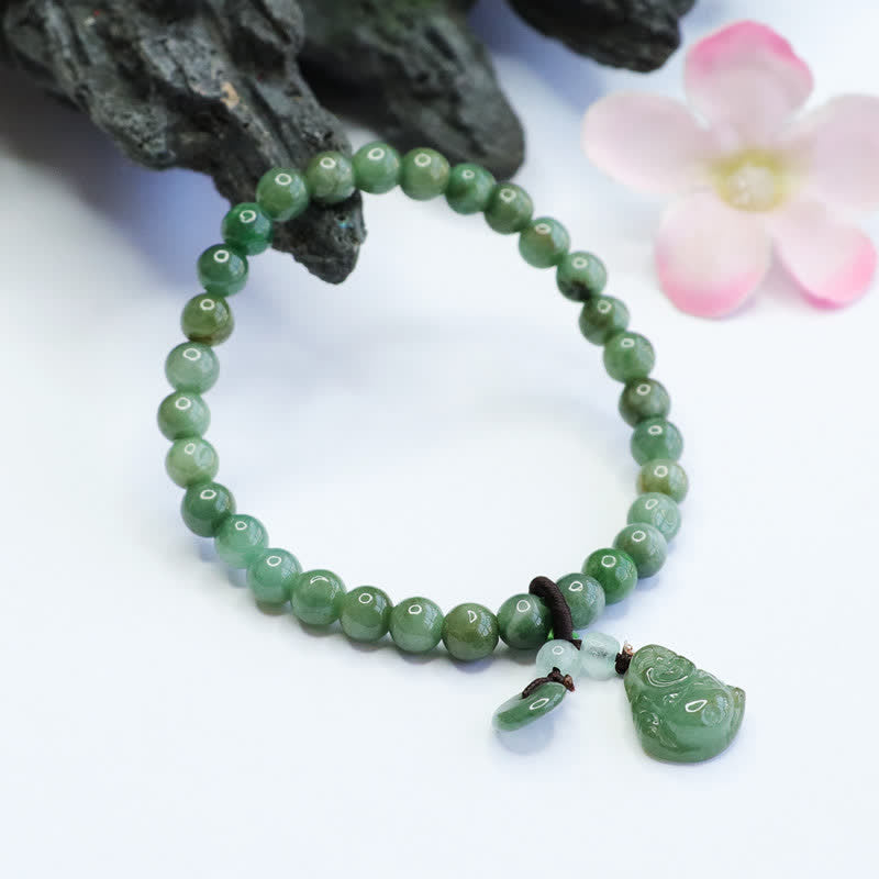 Buddha Stones笑う仏陀 シアン翡翠 ヒーリングブレスレット
