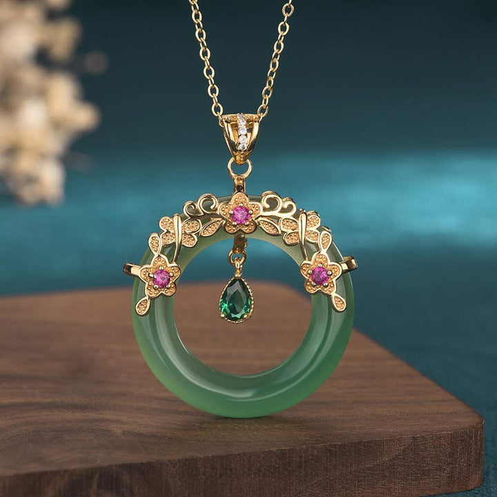 Buddha Stones天然ラウンドシアン翡翠ヒーリングネックレスペンダント