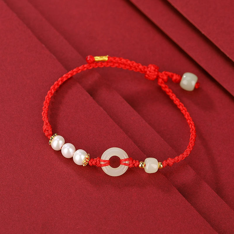 Buddha Stones 925スターリングシルバーメッキゴールド和田翡翠平和バックルパール幸運ブレスレット