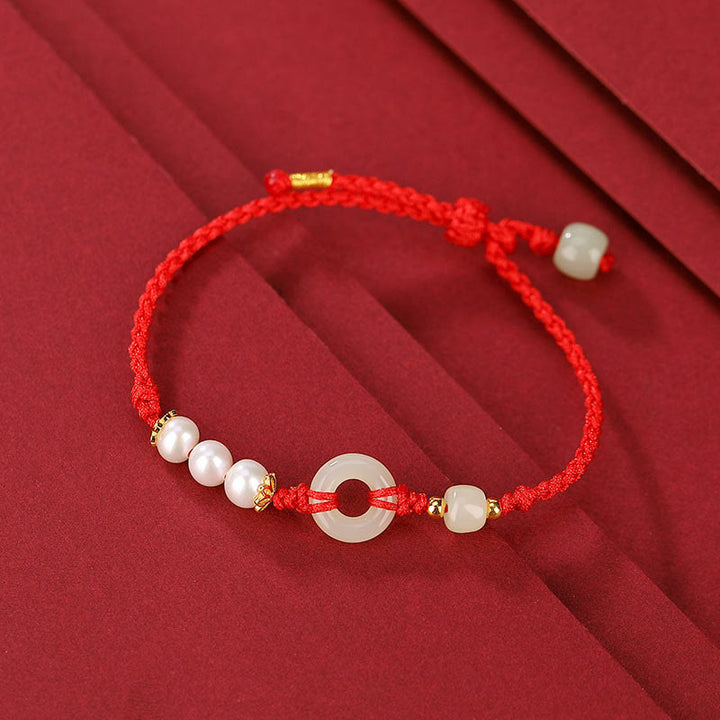 Buddha Stones 925スターリングシルバーメッキゴールド和田翡翠平和バックルパール幸運ブレスレット