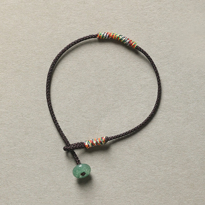 Buddha Stonesチベット手作り グリーンアベンチュリン 幸運の守護 編みロープブレスレット