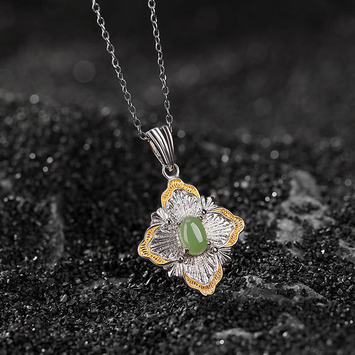 Buddha Stones925 スターリングシルバー ゴールドメッキ 和田シアン翡翠 菱形デザイン 幸運のヒーリングネックレスペンダント