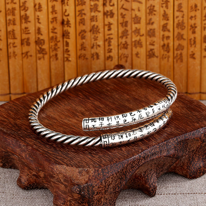 Buddha Stonesレトロ 般若心経 ツイストデザイン パターン バランスブレスレット バングル