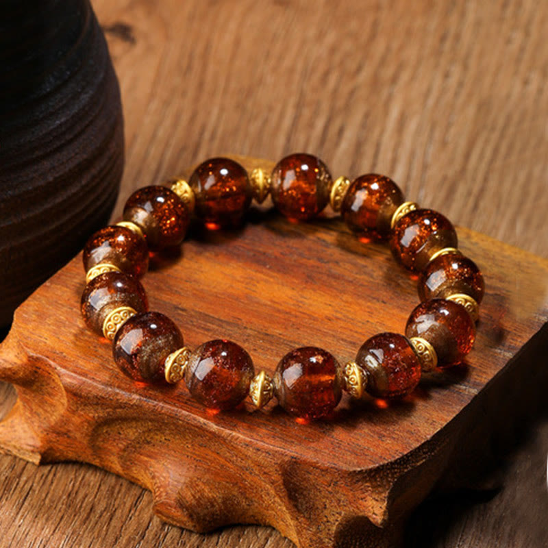 Buddha Stones金呑み獣ファミリーチャーム 琉璃ガラスビーズ 幸運ブレスレット