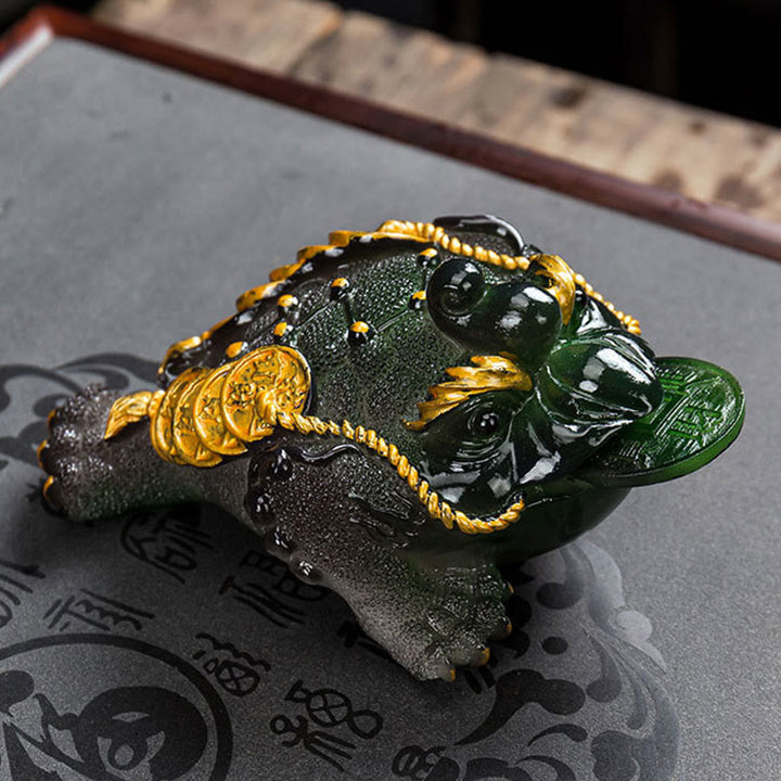 Buddha Stones色が変わる風水 富と幸運のカエル 銅貨 ティーペット 樹脂製置物 装飾