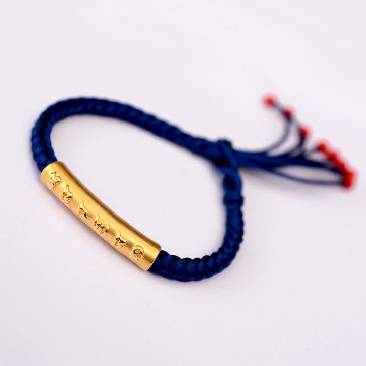 Buddha Stones999スターリングシルバーオーム・マニ・パドメ・フム保護力のあるストリングブレスレット