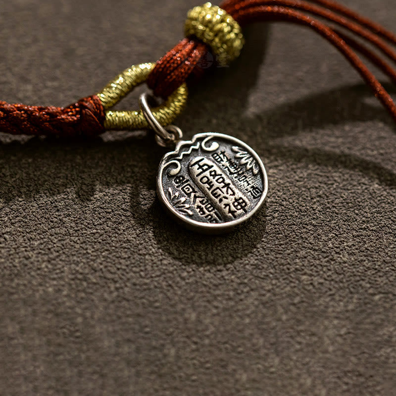 Buddha Stonesハンドメイド 925 スターリングシルバー 五行神 富と幸運の守護 紐編みブレスレット