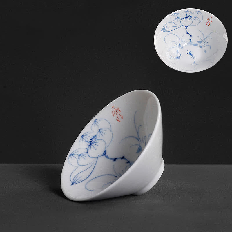 Buddha Stonesヴィンテージ 梅 蘭 竹 菊 蓮 鯉 陶器 ティーカップ カンフー ティーカップ