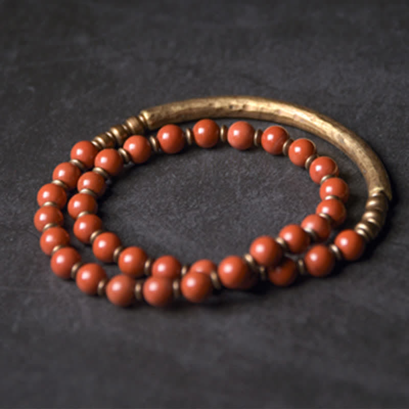 Buddha Stonesレッドジャスパー モスアゲート ブラックオブシディアン クリスタル 銅 平和 カップル ブレスレット