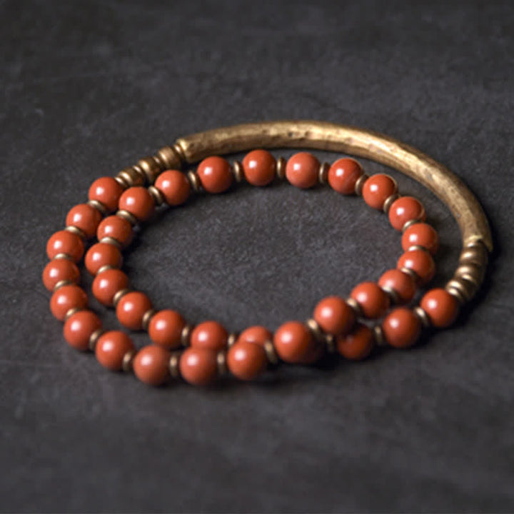 Buddha Stonesレッドジャスパー モスアゲート ブラックオブシディアン クリスタル 銅 平和 カップル ブレスレット