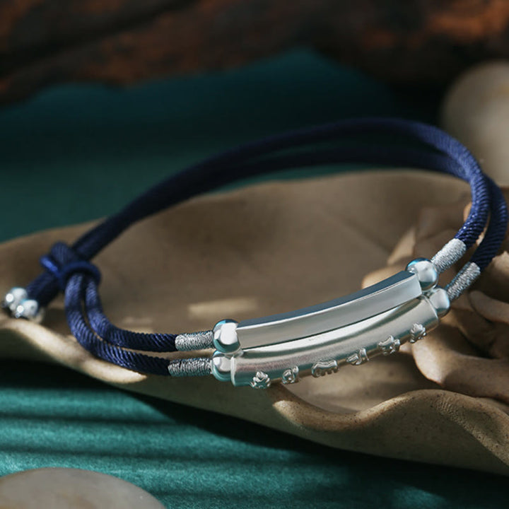 Buddha Stones999スターリングシルバー ハンドメイドオーム・マニ・パドメ・フムフム ピース編みブレスレット