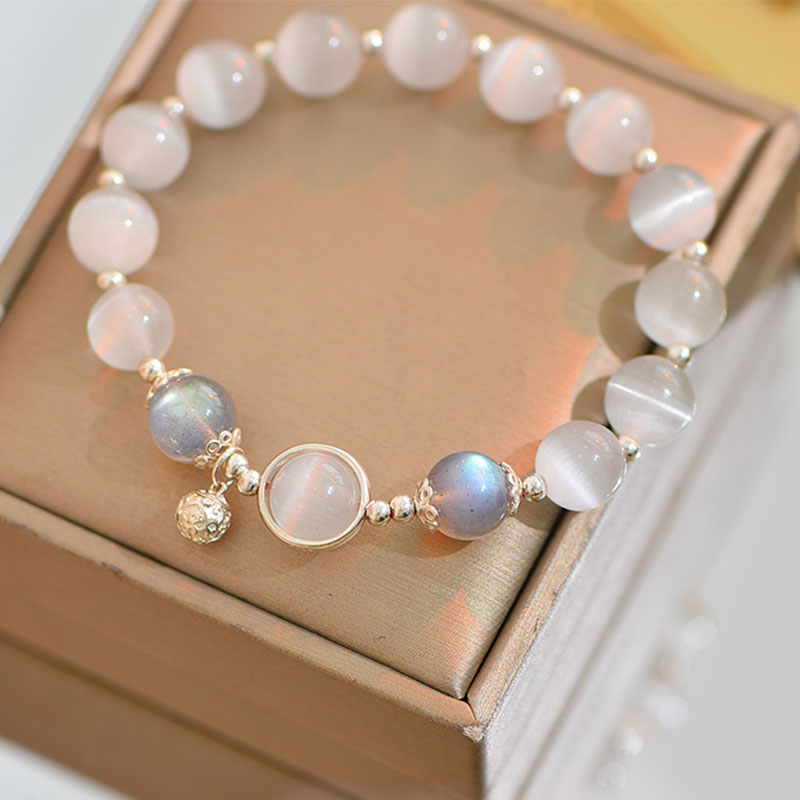 Buddha Stones925スターリングシルバー キャッツアイ ムーンストーン ラブサポートブレスレット