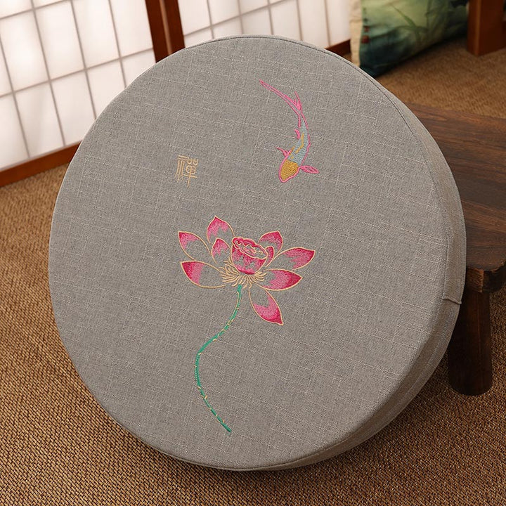 Buddha Stonesと蓮の刺繍入りコットンリネン瞑想用シートクッション
