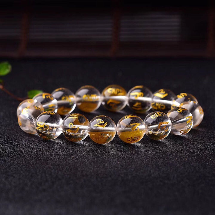 Buddha Stonesチベット ホワイトクリスタル ブラックオニキスオーム・マニ・パドメ・フム瞑想ブレスレット
