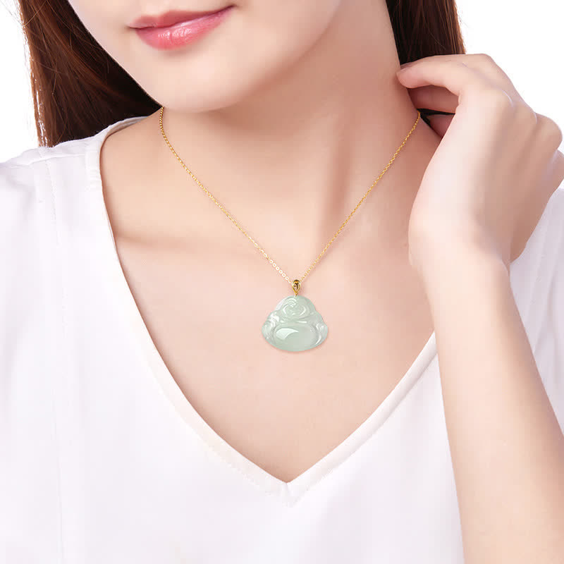 笑い仏 天然翡翠 18Kゴールド 豊穣のネックレスペンダント - image 3