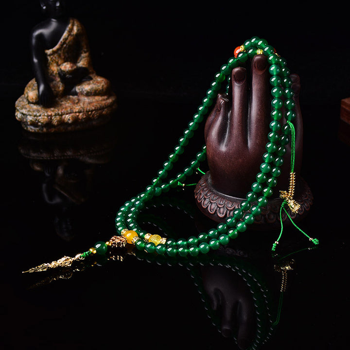 Buddha Stones108個入り 天然グリーン瑪瑙 成功のブレスレットMala