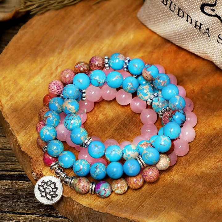 Buddha Stonesチベット紫ミャオ リアルビーズ ハーモニー ロータスMala