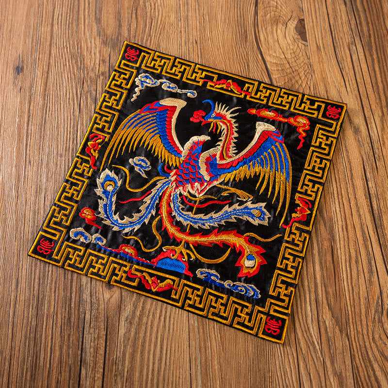 Buddha Stones鳳凰龍 麒麟刺繍 カップマットパッド ティーカップコースター カンフーティーマット