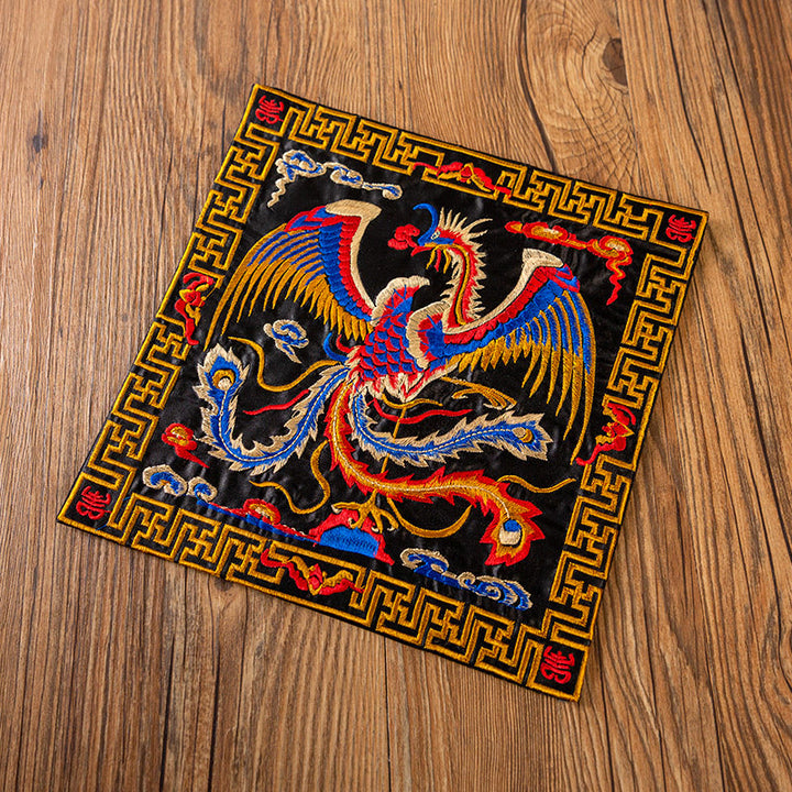 Buddha Stones鳳凰龍 麒麟刺繍 カップマットパッド ティーカップコースター カンフーティーマット