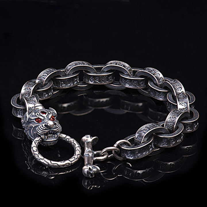 Buddha Stones925スターリングシルバー ドラゴン キリンオーム・マニ・パドメ・フム成功の強さブレスレットバングル