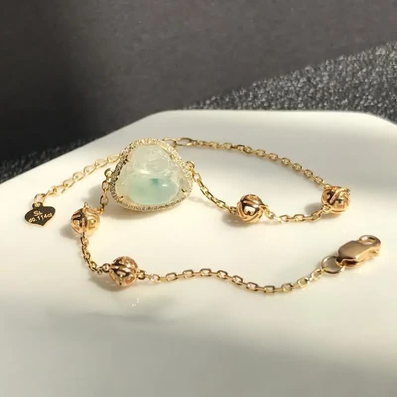 Buddha Stones笑う仏陀 翡翠 豊穣のチェーンブレスレット