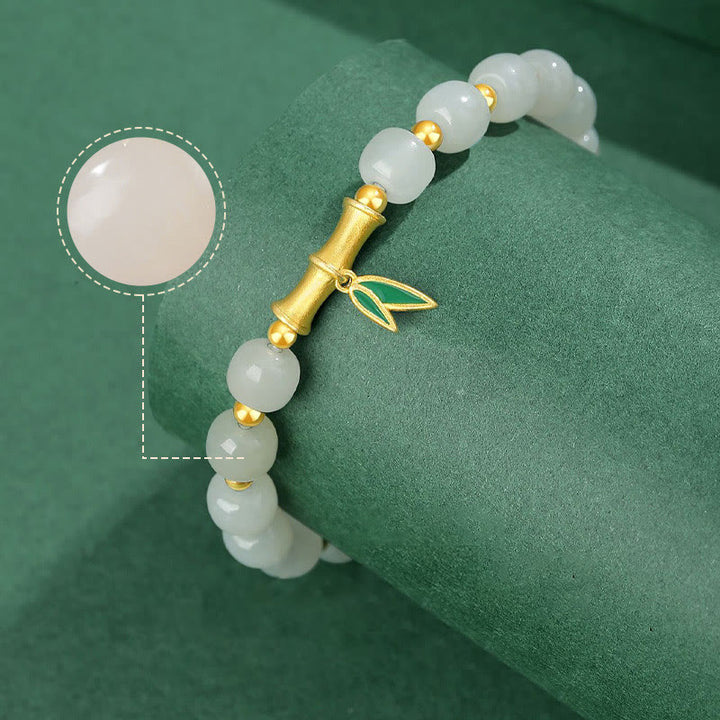 Buddha Stones925スターリングシルバー和田白翡翠竹製幸運ブレスレット