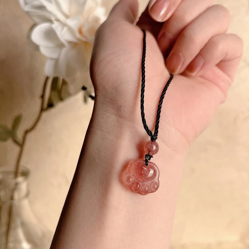 Buddha Stonesストロベリークォーツ 愛らしい猫の爪 ヒーリングネックレスペンダント - image 11