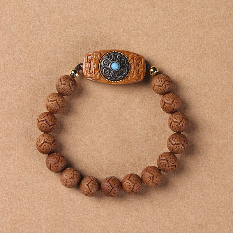 Buddha Stonesグリーンサンダルウッド黒檀サンダルウッドオーム・マニ・パドメ・フム癒しのブレスレット