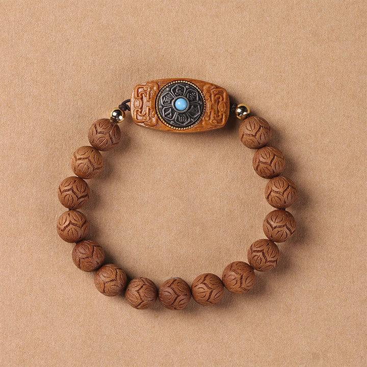 Buddha Stonesグリーンサンダルウッド黒檀サンダルウッドオーム・マニ・パドメ・フム癒しのブレスレット