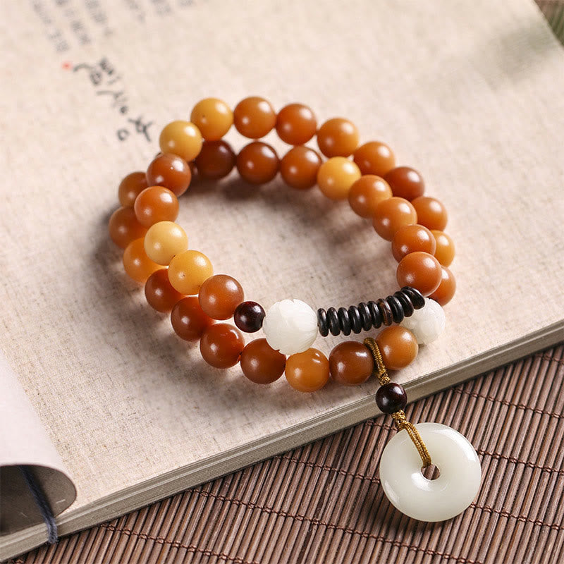 Buddha Stonesシアン菩提樹の種子 蓮の翡翠 平和バックル ウィズダム ダブルラップブレスレット