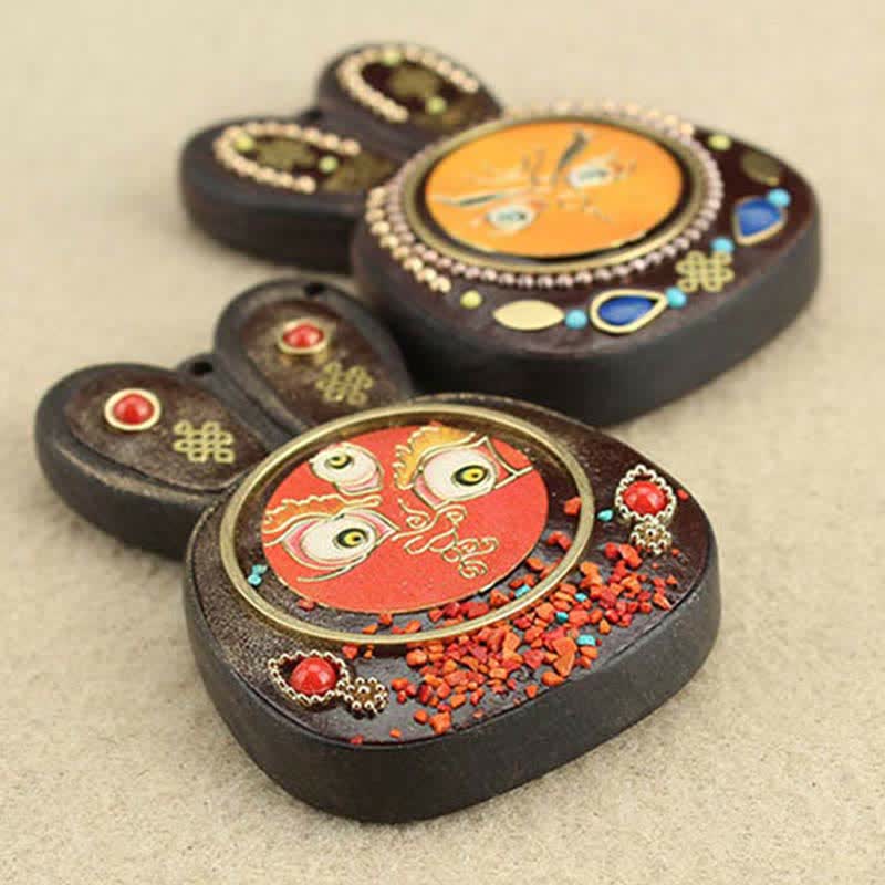 チベット黒檀五福神タンカネックレスペンダント