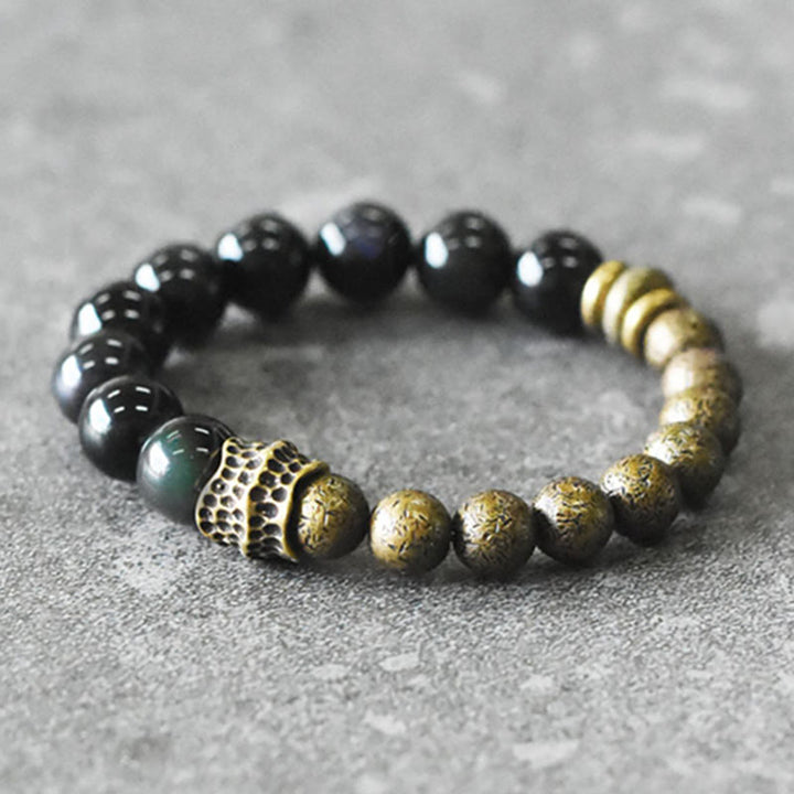 Buddha Stonesレインボーオブシディアン 銅ビーズ ポジティブトランスフォーメーションブレスレット